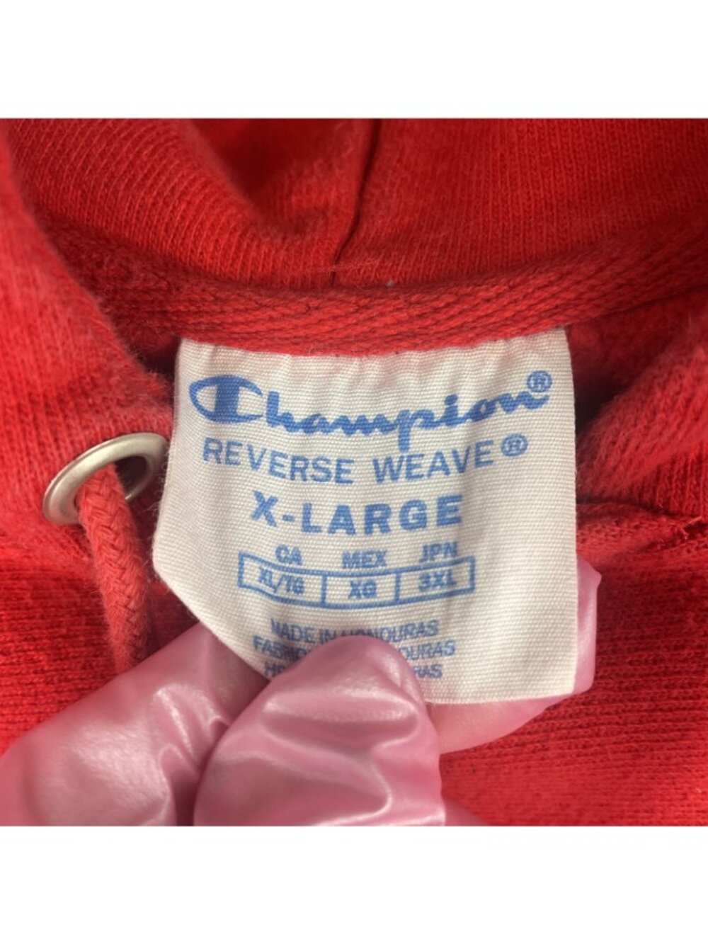 Vintage Champion Reverse Weave Hoodie – XL Red – Raised Multicolor Logo - Picture 5 of 6